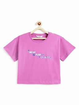 Campana - Girls Pink Cotton Typography T-Shirt