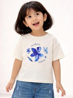 Campana - Girls White Cotton Printed T-Shirt