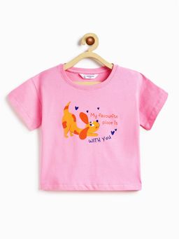 Campana - Girls Pink Cotton Printed T-Shirt