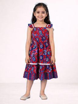 Lil Drama - Girls Red Rayon Printed Dress