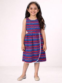 Lil Drama - Girls Blue Rayon Printed Dress