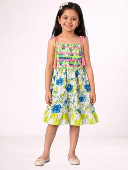 Lil Drama - Girls Green Rayon Printed Dress