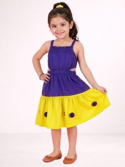 Lil Drama - Girls Purple Rayon Color Block Dress