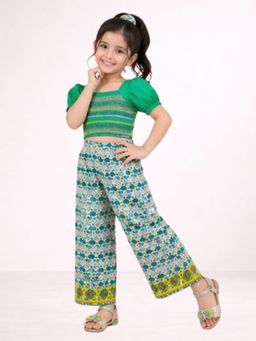 Lil Drama - Girls Green Polyester Printed Top with Pant