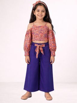 Lil Drama - Girls Purple Rayon Printed Top with Pant