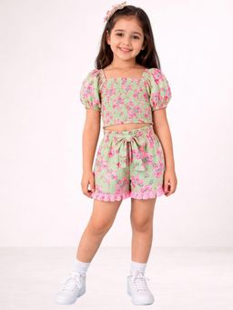Lil Drama - Girls Pink Rayon Printed Top with Short