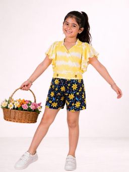 Lil Drama - Girls Yellow Rayon Printed Top with Short