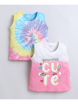 Bumzee - Girls Multi-Colour Cotton Tie & Dye T-Shirts (Pack of 2)