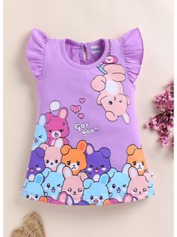 Bumzee - Girls Lavender Cotton Printed Dress