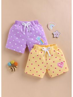 Bumzee - Girls Yellow Cotton Printed Shorts (Pack of 2)