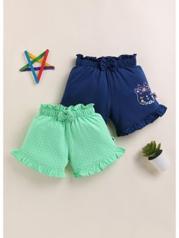 Bumzee - Girls Green Cotton Printed Shorts (Pack of 2)
