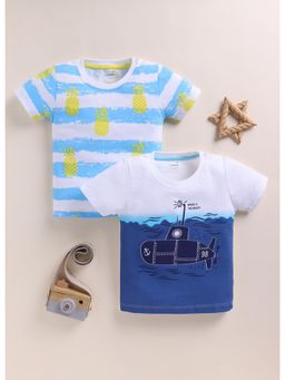 Bumzee - Boys White Cotton Printed T-Shirts (Pack of 2)