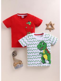 Bumzee - Boys Red Cotton Printed T-Shirts (Pack of 2)