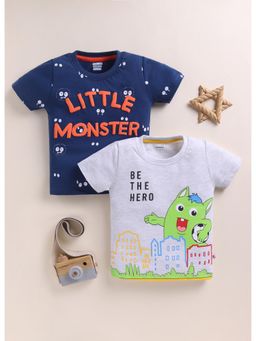 Bumzee - Boys Grey Cotton Printed T-Shirts (Pack of 2)
