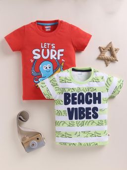 Bumzee - Boys Red Cotton Printed T-Shirts (Pack of 2)