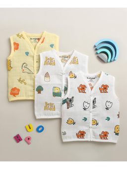 Bumzee - Boys White Muslin Printed Jablas (Pack of 3)