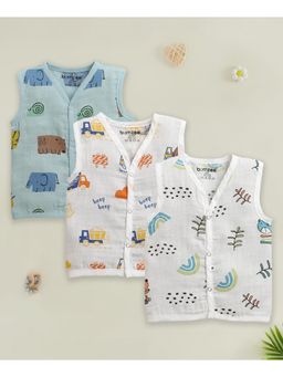 Bumzee - Boys Blue Muslin Printed Jablas (Pack of 3)