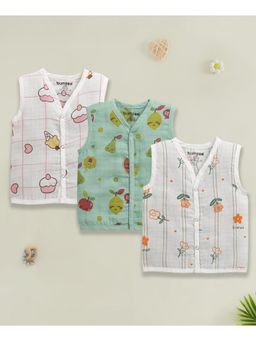 Bumzee - Girls White Muslin Printed Jablas (Pack of 3)