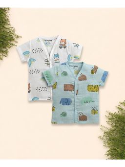 Bumzee - Boys Blue Muslin Printed Jablas (Pack of 2)