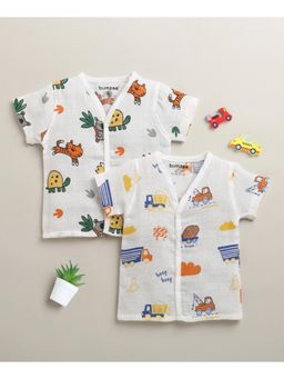 Bumzee - Boys White Muslin Printed Jablas (Pack of 2)