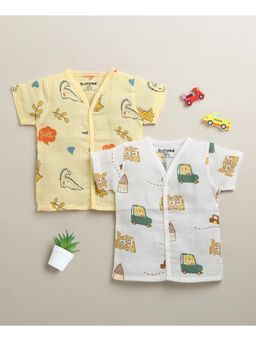 Bumzee - Boys Yellow Muslin Printed Jablas (Pack of 2)