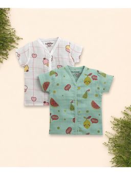 Bumzee - Girls White Muslin Printed Jablas (Pack of 2)