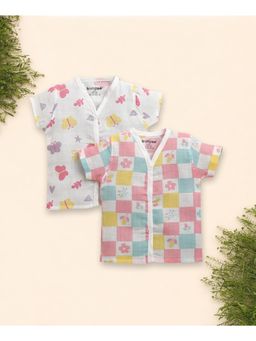Bumzee - Girls White Muslin Printed Jablas (Pack of 2)