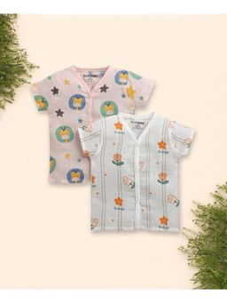 Bumzee - Girls Pink Muslin Floral Jablas (Pack of 2)
