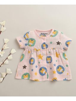 Bumzee - Girls Pink Muslin Printed Dress