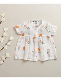 Bumzee - Girls White Muslin Floral Dress