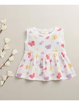 Bumzee - Girls White Muslin Printed Dress