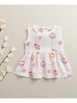 Bumzee - Girls White Muslin Printed Dress