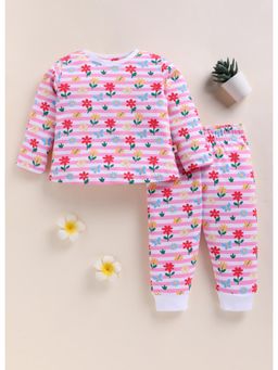 Bumzee - Girls White Cotton Floral T-Shirt with Pyjama