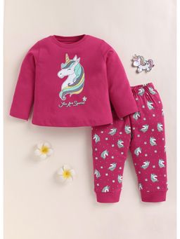 Bumzee - Girls Pink Cotton Printed T-Shirt with Pyjama