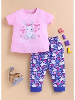 Bumzee - Girls Pink Cotton Printed T-Shirt with Pyjama