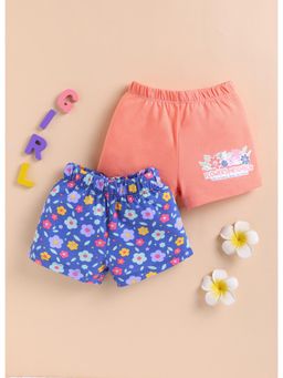 Bumzee - Girls Orange Cotton Floral Shorts (Pack of 2)