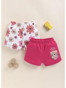 Bumzee - Girls Pink Cotton Floral Shorts (Pack of 2)