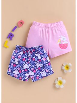 Bumzee - Girls Pink Cotton Floral Shorts (Pack of 2)