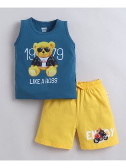 Bumzee - Boys Teal Cotton Printed T-Shirt with Short