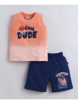 Bumzee - Boys Orange Cotton Printed T-Shirt with Short