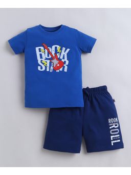 Bumzee - Boys Blue Cotton Printed T-Shirt with Short