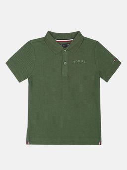 Tommy Hilfiger - Boys Green Cotton Textured Polo T-shirt
