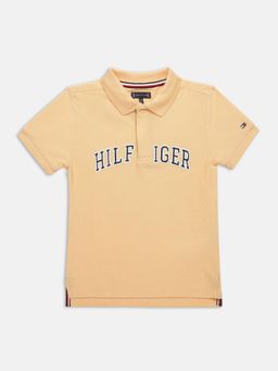 Tommy Hilfiger - Boys Orange Cotton Typography Polo T-shirt