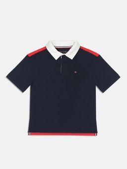 Tommy Hilfiger - Boys Blue Cotton Color Block Polo T-shirt