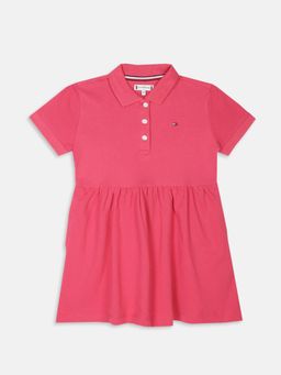 Tommy Hilfiger - Girls Pink Cotton Solid Dress