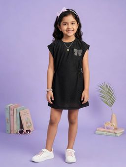 KiddoPanti - Girls Black Polyester Blend Embellished/Sequined Dress