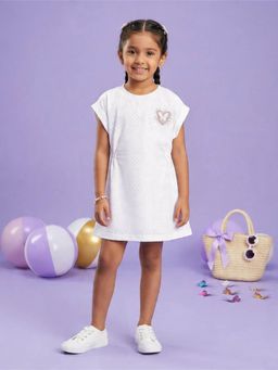 KiddoPanti - Girls White Polyester Blend Embellished/Sequined Dress