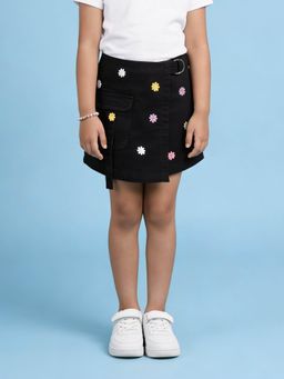 KiddoPanti - Girls Black Denim Embellished/Sequined Skorts