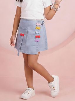 KiddoPanti - Girls Blue Denim Embellished/Sequined Skorts
