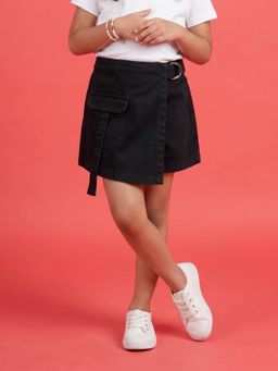 KiddoPanti - Girls Black Denim Solid Skorts